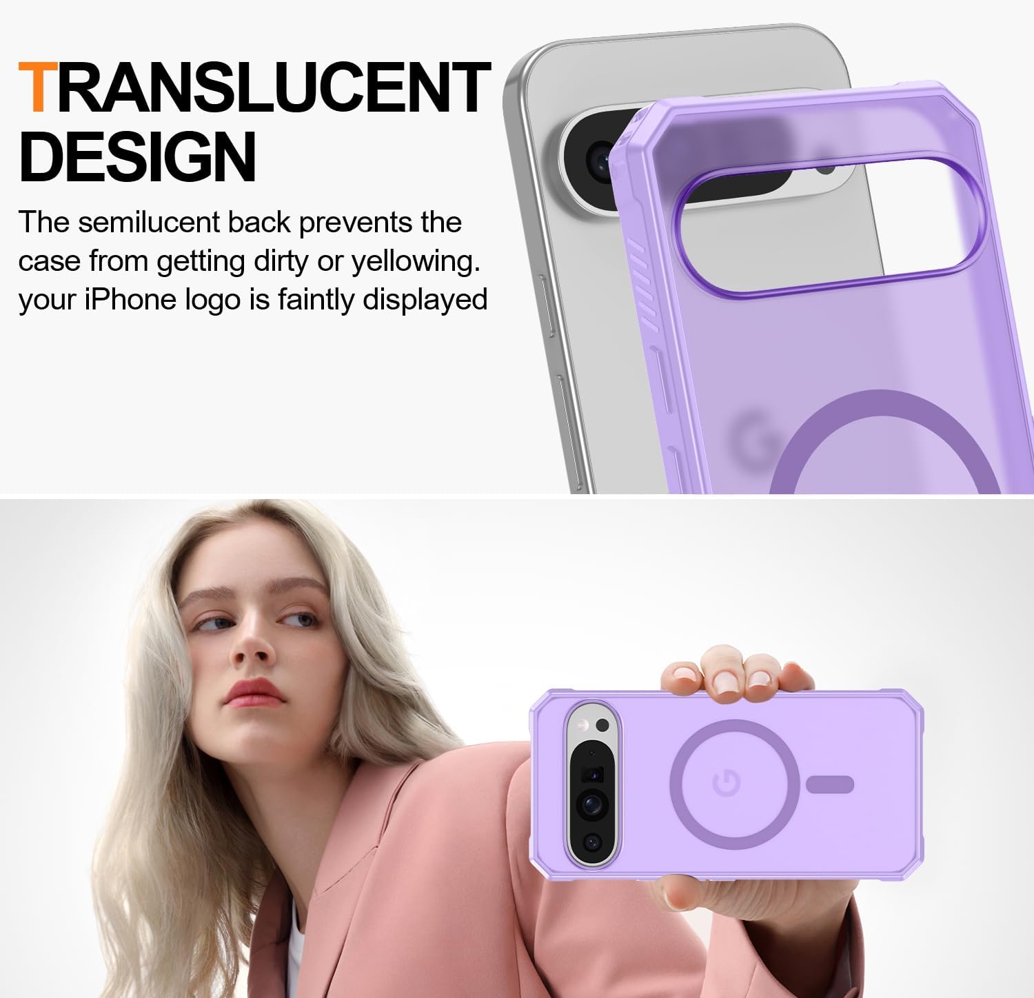 Magnetic for Google Pixel 9/Pixel 9 Pro Case, [Military Grade Drop Protection] [Compatible with MagSafe] Shockproof Slim Translucent Matte Anti-Slip for Women Girls Men Case, Lavender