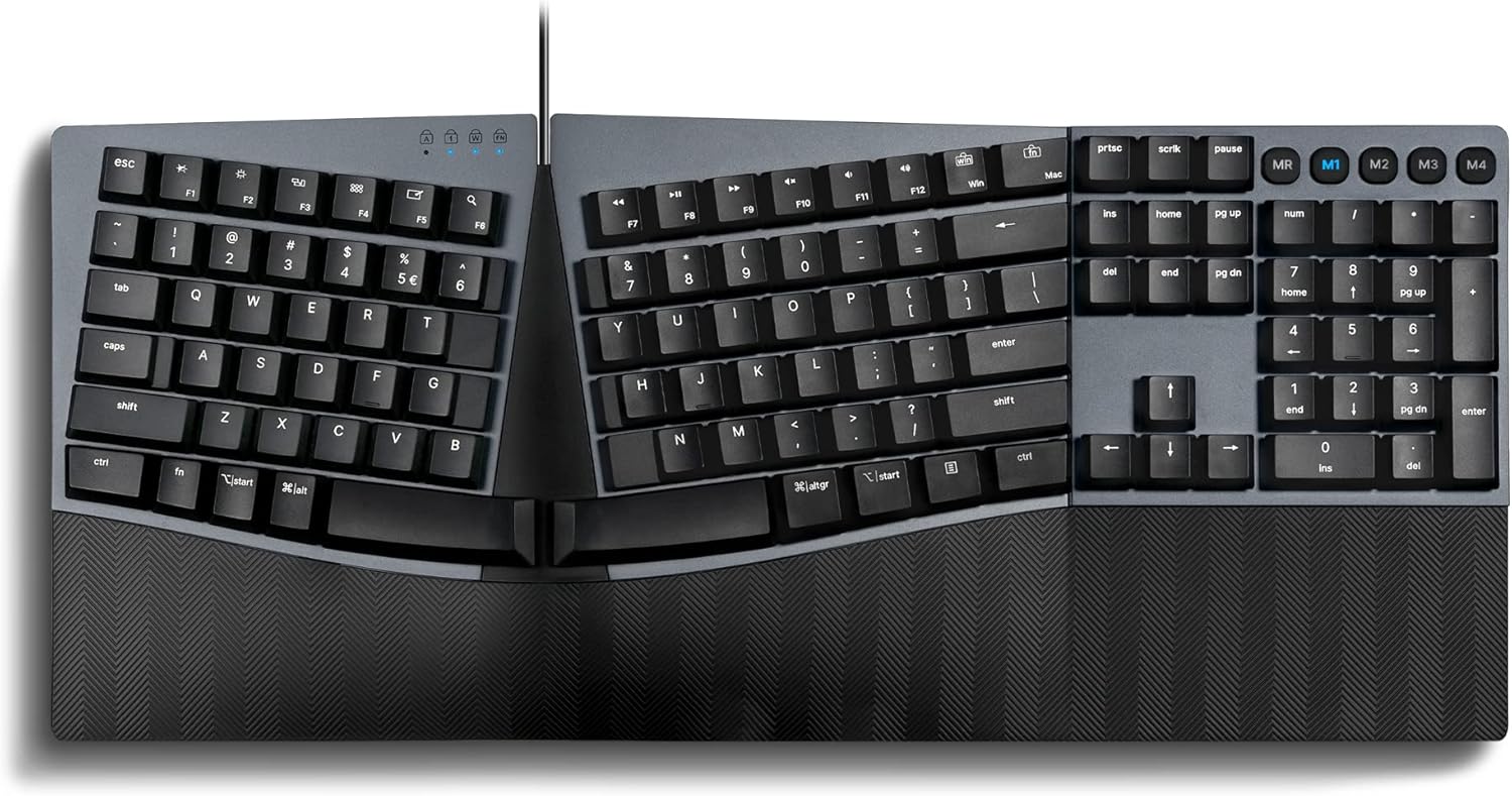 Perixx PERIBOARD-535RD Wired Ergonomic Mechanical Split Keyboard - Low-Profile Red Linear Switches - Programmable Feature with Macro Keys - Compatible with Windows and Mac OS X - US English, Black