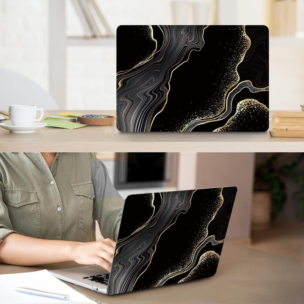 Compatible with MacBook Air 13 inch Case 2025 2024-2022 M4 A3240 M3 A3113 M2 A2681, Plastic Hard Shell&Keyboard Cover&Screen Film&Webcam Cover for MacBook Air 13.6 inch Case, Black Marble