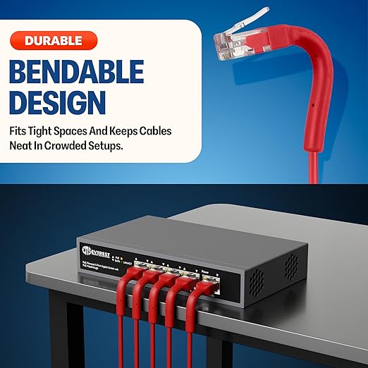 Everest Ultra Slim Cat6a Ethernet Patch Cables 7ft Red - Image 2