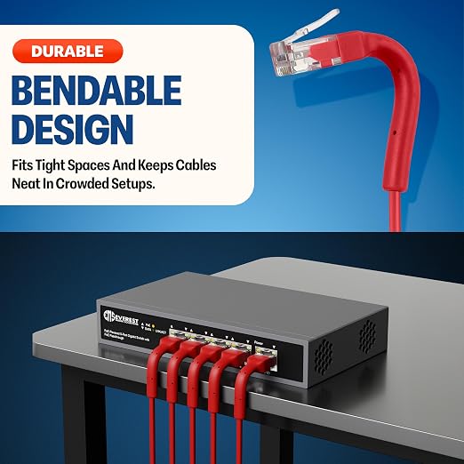 Everest Ultra Slim Cat6a Ethernet Patch Cables 1ft Red - Image 2