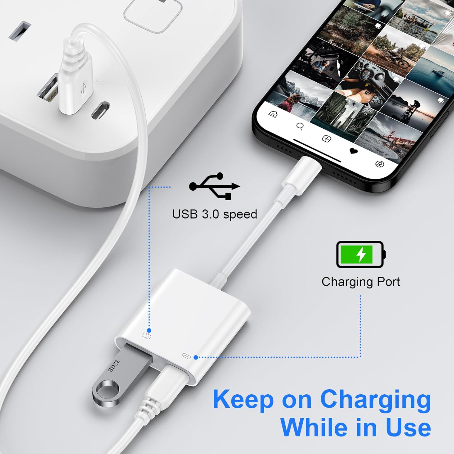 USB C to USB Camera Adapter with Charging Port for Samsung Galaxy A17 A16 5G A15 A54 A35 A56 S25 Ultra S24 FE, iPhone 16 15, USB 3.0 Female OTG Cable Adapter for Card Reader,Flash Drive,MIDI Keyboard