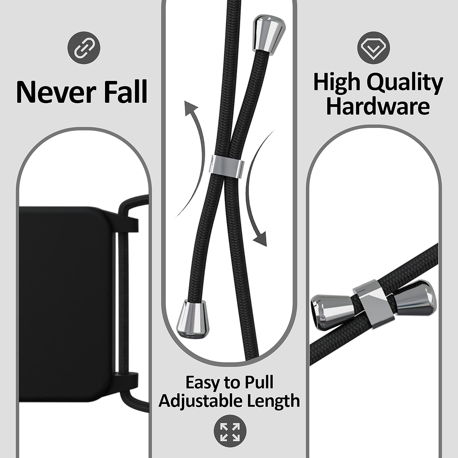 Blaspins Crossbody Strap Phone Case for iPhone 13 Pro Max, Adjustable Rope, Belt Neck Lanyard, String Detach Lanyard, Drop Proof Sturdy, Wrist Hand Free Protective Cover 6.7 inch 13 Pro Max - Black