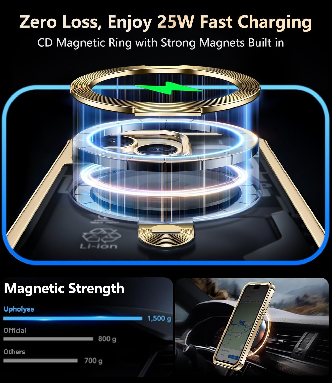 [360° Rotatable CD Stand & Built-in Privacy Screen Magnetic Case for iPhone 14 [Compatible with MagSafe & Full Signal] Mil-Grade Shockproof Full Body Anti-Spy Cover for 14-Gold