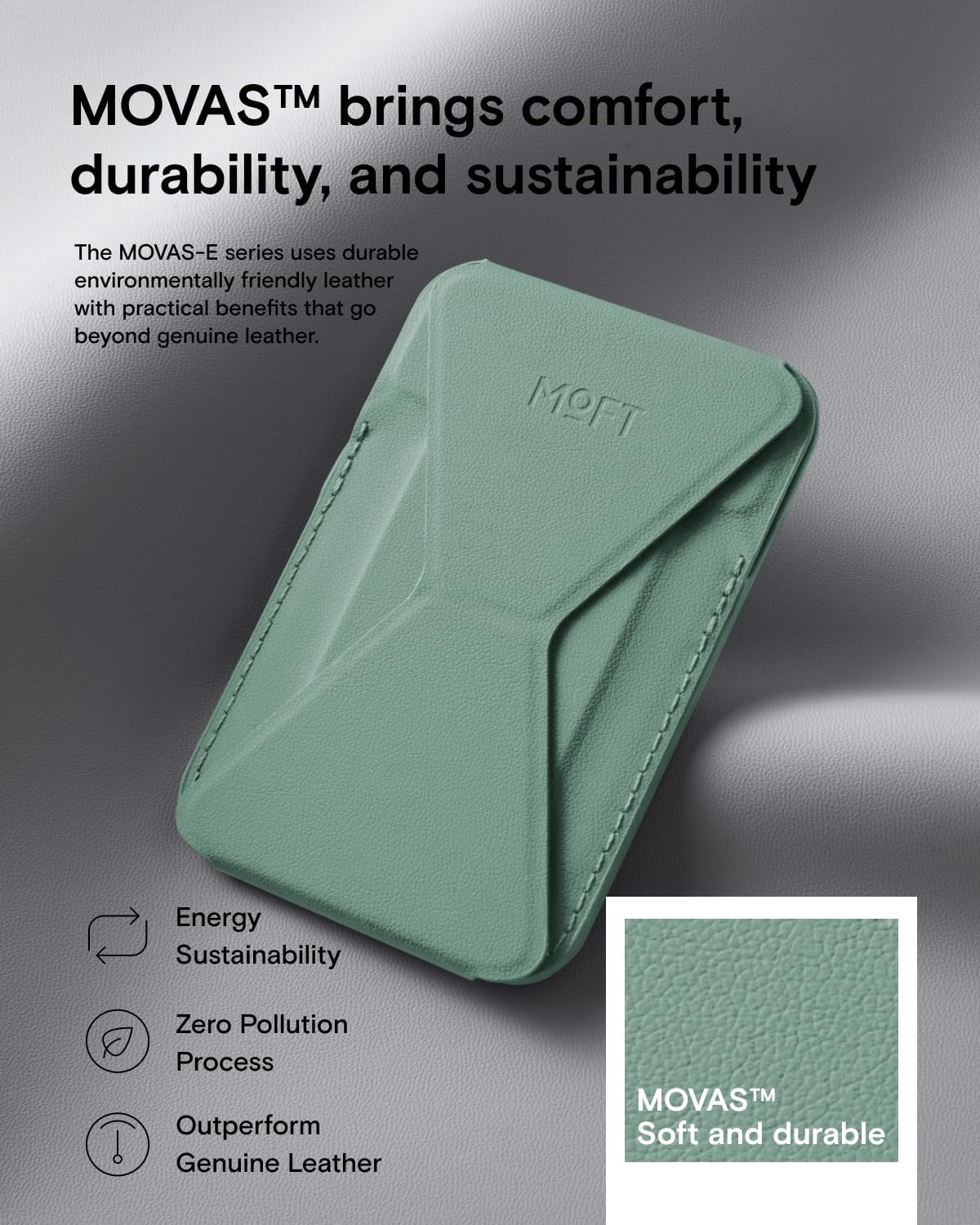 MOFT Magnetic Wallet Stand Compatible with iPhone 16/15/14/13/12 Series, Angle Adjustment & Magsafe Compatible MOVAS Phone Stand,Seafoam