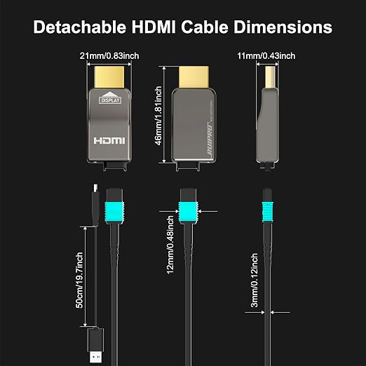 RUIPRO 8K Detachable Full Fiber Optic Armored HDMI 2.1 Cable 165FT, Ultra High - Image 3