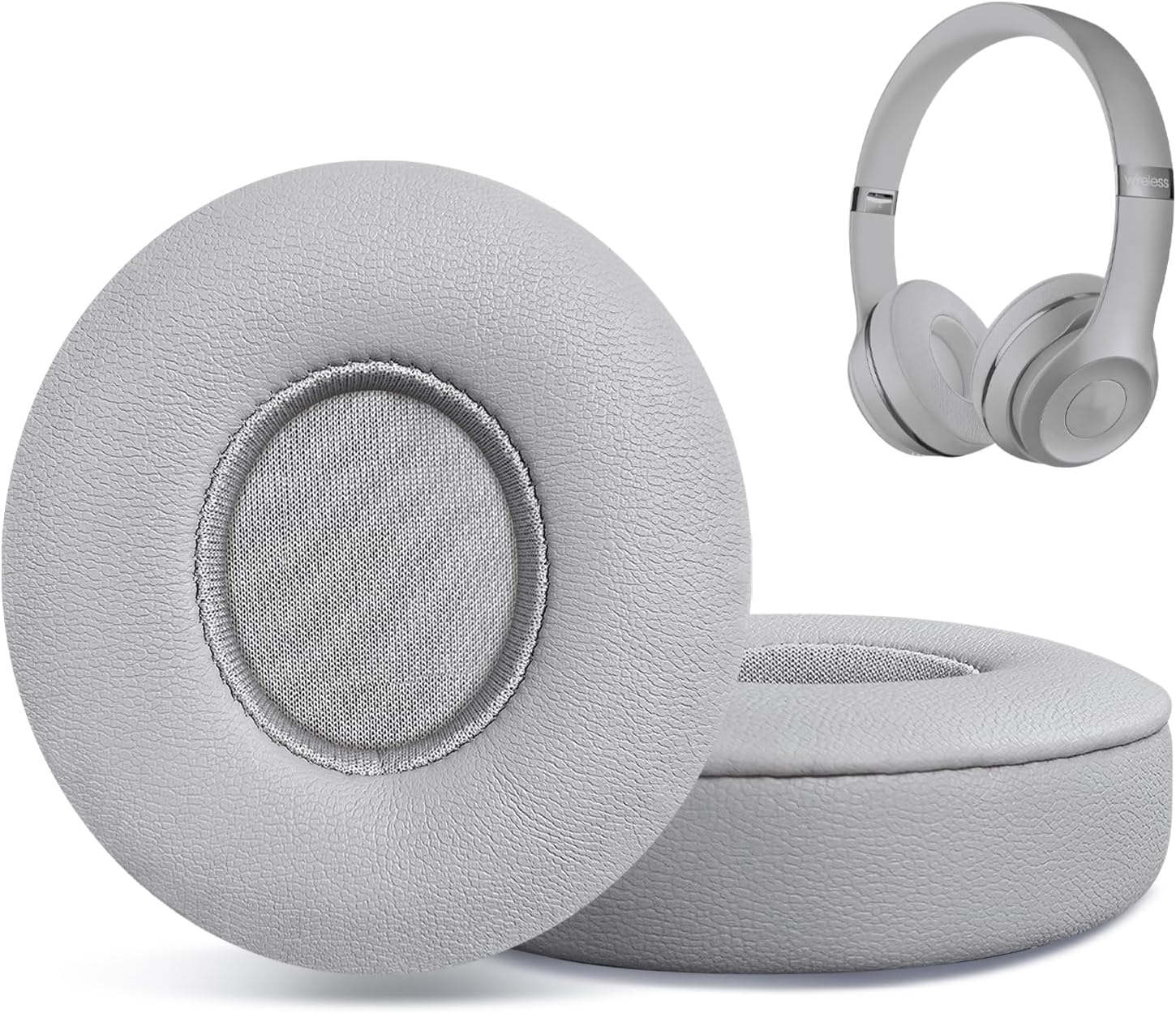 Replacement Ear Pads for Beats Solo 2 & Solo 3 Wireless On-Ear Headphones, Ear Cushions, Headset Earpads, Ear Cups Cover with Soft Protein Leather (Grey)