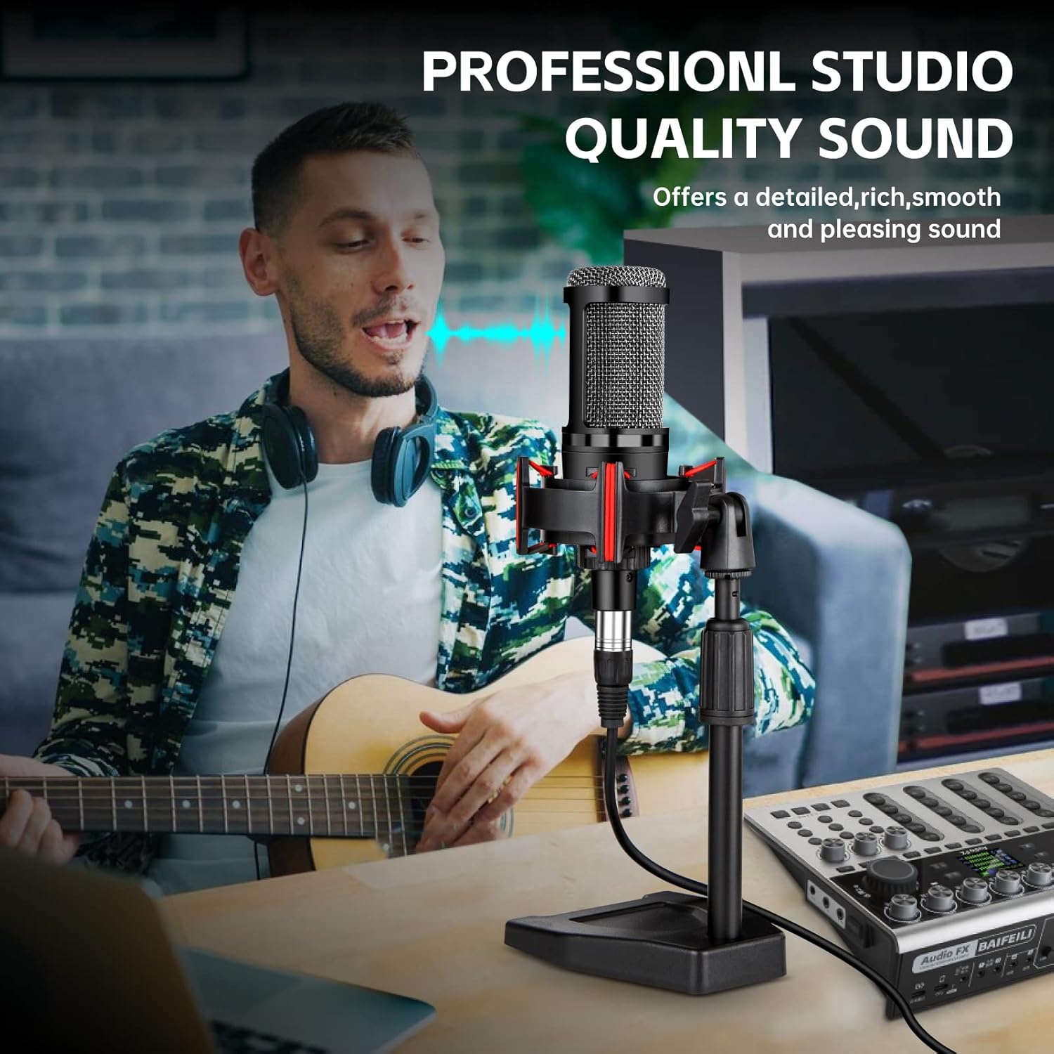 XLR Podcast Microphone Professional Cardioid Condenser Microphone for PC Computer Studio XLR Mic Kit for Recording/Podcasting/Streaming/Voice Over/ASMR/Home Studio/YouTube with Desktop Stand