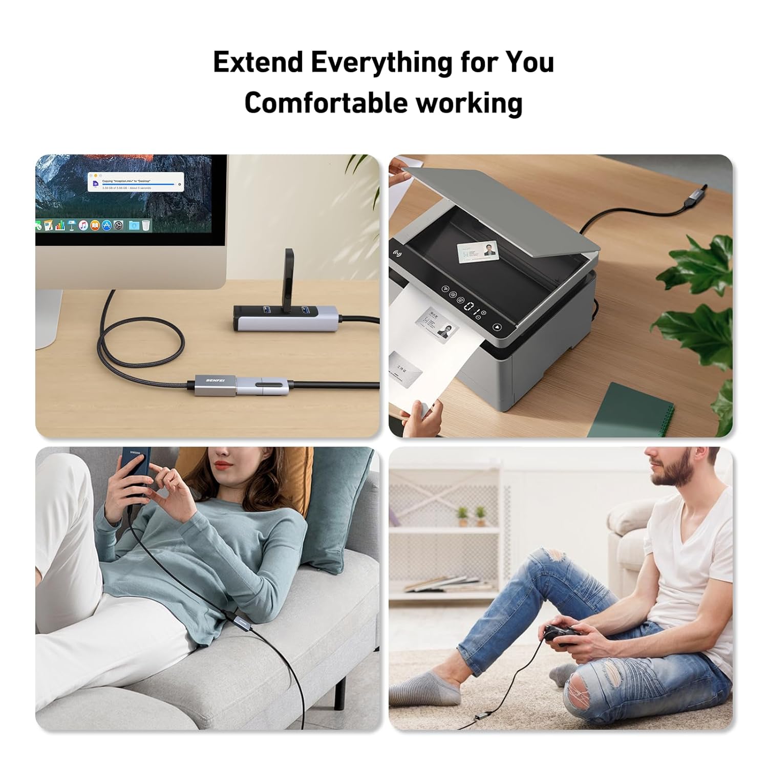BENFEI USB 3.0 Extension Cable 10 Feet, Nylon Braided Compatible with Webcam, Camera, Phone, USB hub, Mouse, Keyboard, Printer, Hard Drive, Headset