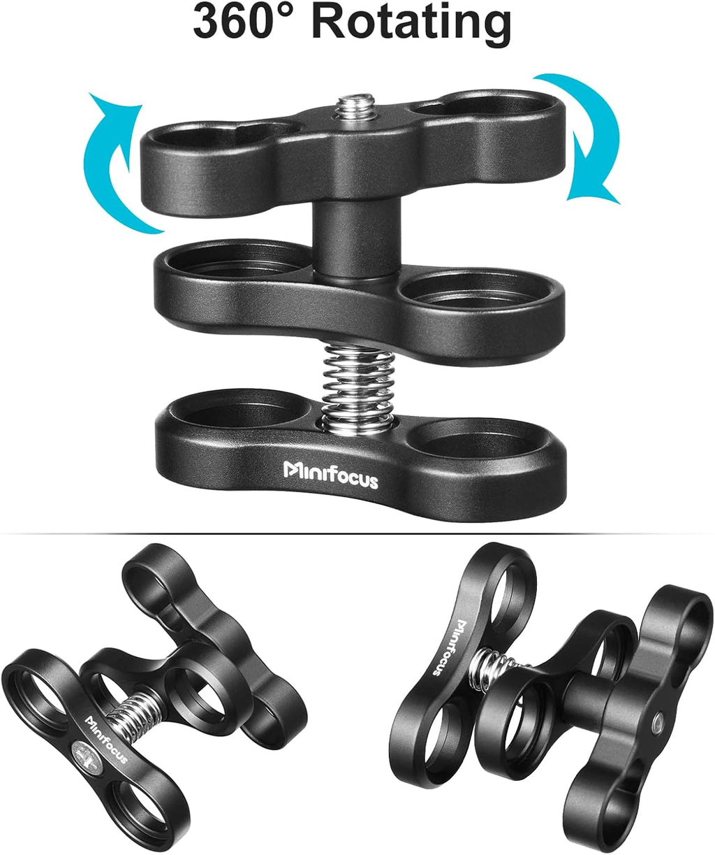 MINIFOCUS 2PCS 1'' Aluminum Ball Clamp Mount for Underwater Diving Light Arms Tray System, Photography Diving Camera, 360° Clip Adapter Bracket for Action Camera Flashlight Arms System