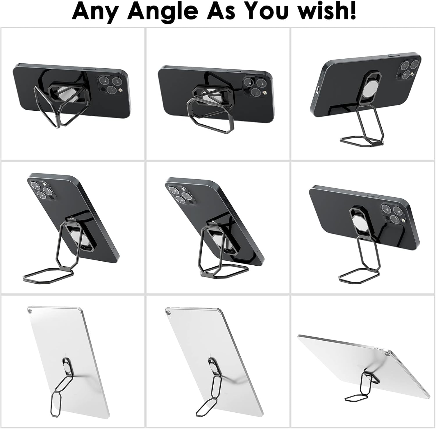 Phone Ring Holder Finger Kickstand, Upgraded 360° Rotation Metal Phone Grip for Magnetic Car Mount Foldable Cell Phone Stand Compatible with Most Smartphones