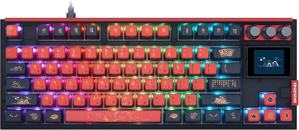 MOLGRIA SKYLOONG GK87 JIUWEI Pudding Keycaps RGB Backlit Gaming Keyboard, Hot Swappable Red Machinery Gateron Switches, Triple-Mold Connection with Knobs and LCD Display Mechanical Keyboard