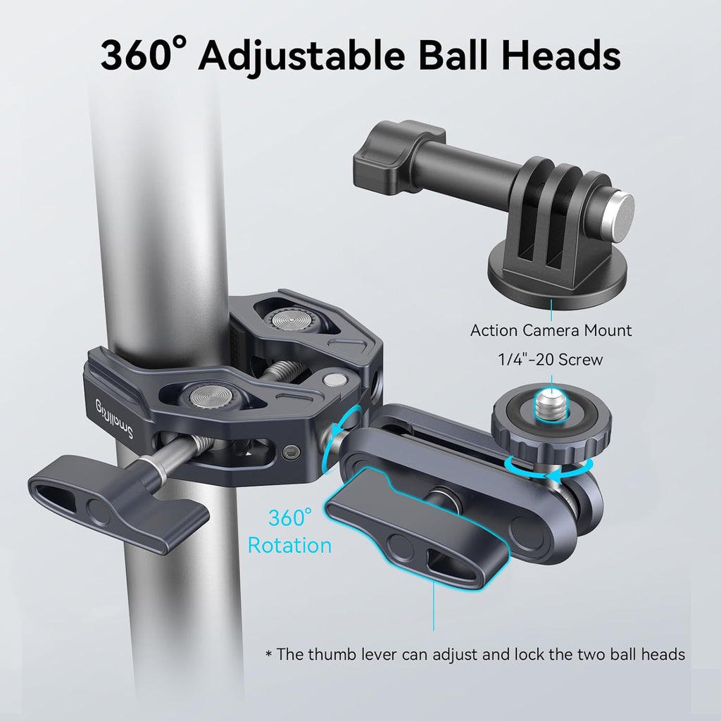 SMALLRIG Camera Mount Clamp, Ballhead Magic Arm and Adapter for Gopro, Camera Monitor Mount with 1/4"-20, 3/8"-16 Threaded Holes, Super Clamp for Gopro/DSLR/Stabilizer