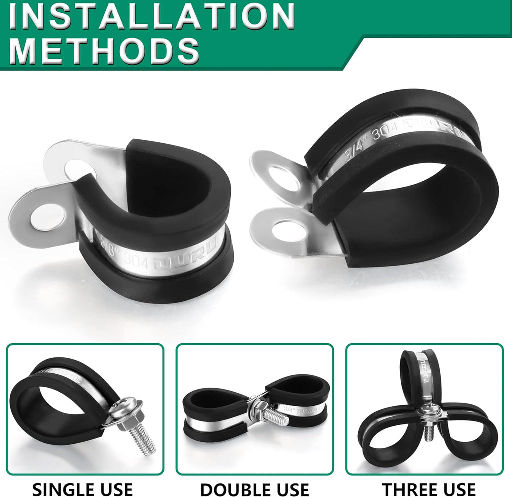 50PCS Cable Clamps 1 Inch 304 Stainless Steel Cable Clamps Rubber Coated Cushioned Insulated Cable Clamp,Automotive Wire Clamps,Pipe Clamps,Metal Clamp for Tube,Wire Cord Installation(25mm)