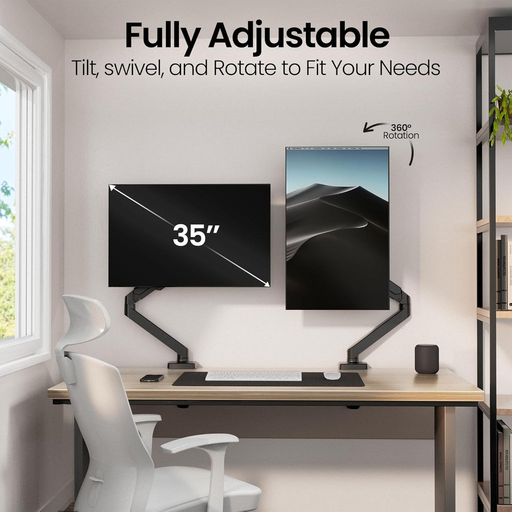 EVEO Premium Single Monitor Arm 14"–34", Adjustable Gas Spring Monitor Mount, Single Arm Desk Mount for 34 Inch Computer Screens, VESA Compatible Stand with Clamp and Grommet Base – Black