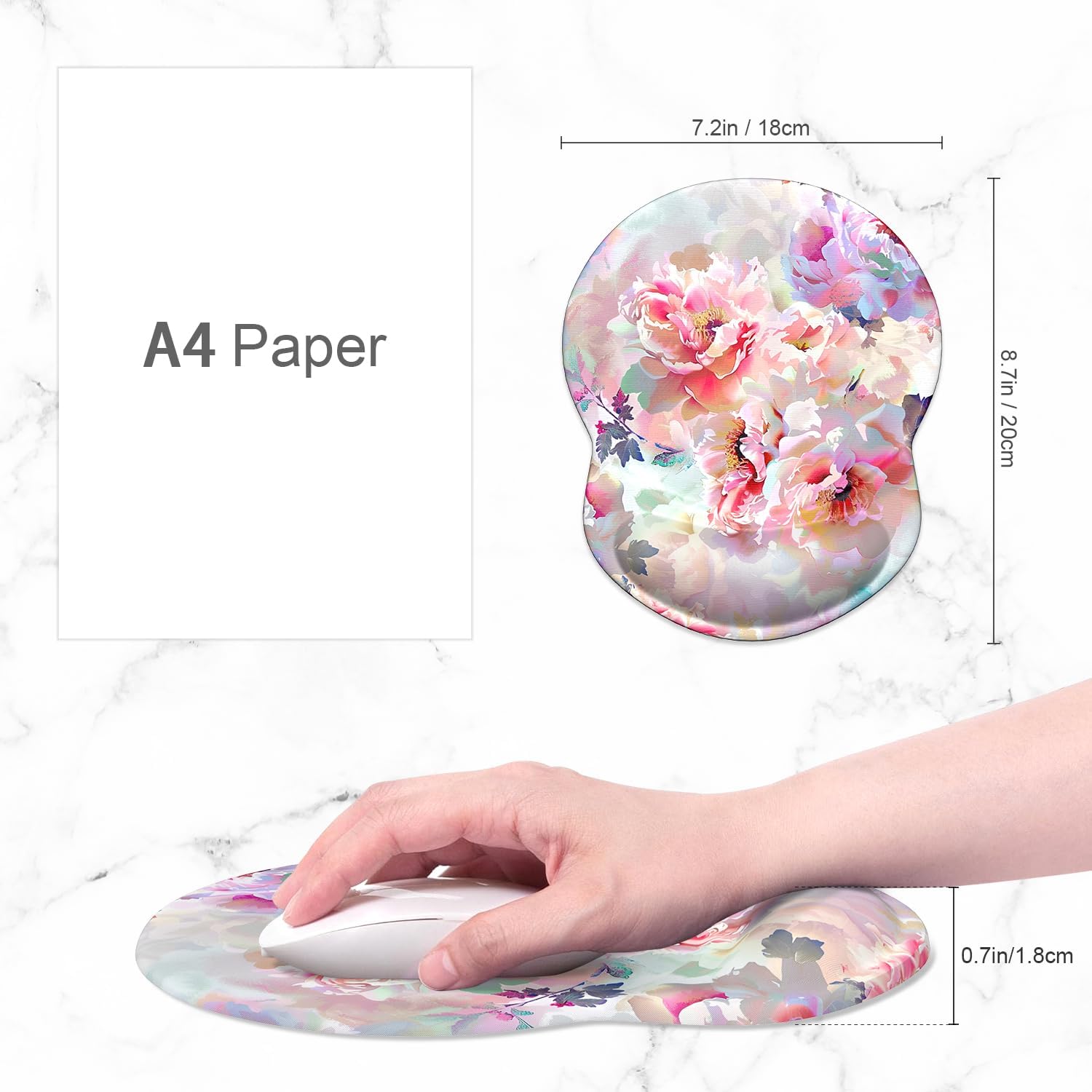 ITNRSIIET Ergonomic Mouse Pad with Gel Wrist Support Small Wrist Rest Smooth Surface Non-Slip PU Base Comfortable Office Supplies Pain Relief, 8.7 x 7.2 inches, Beautiful Flowers