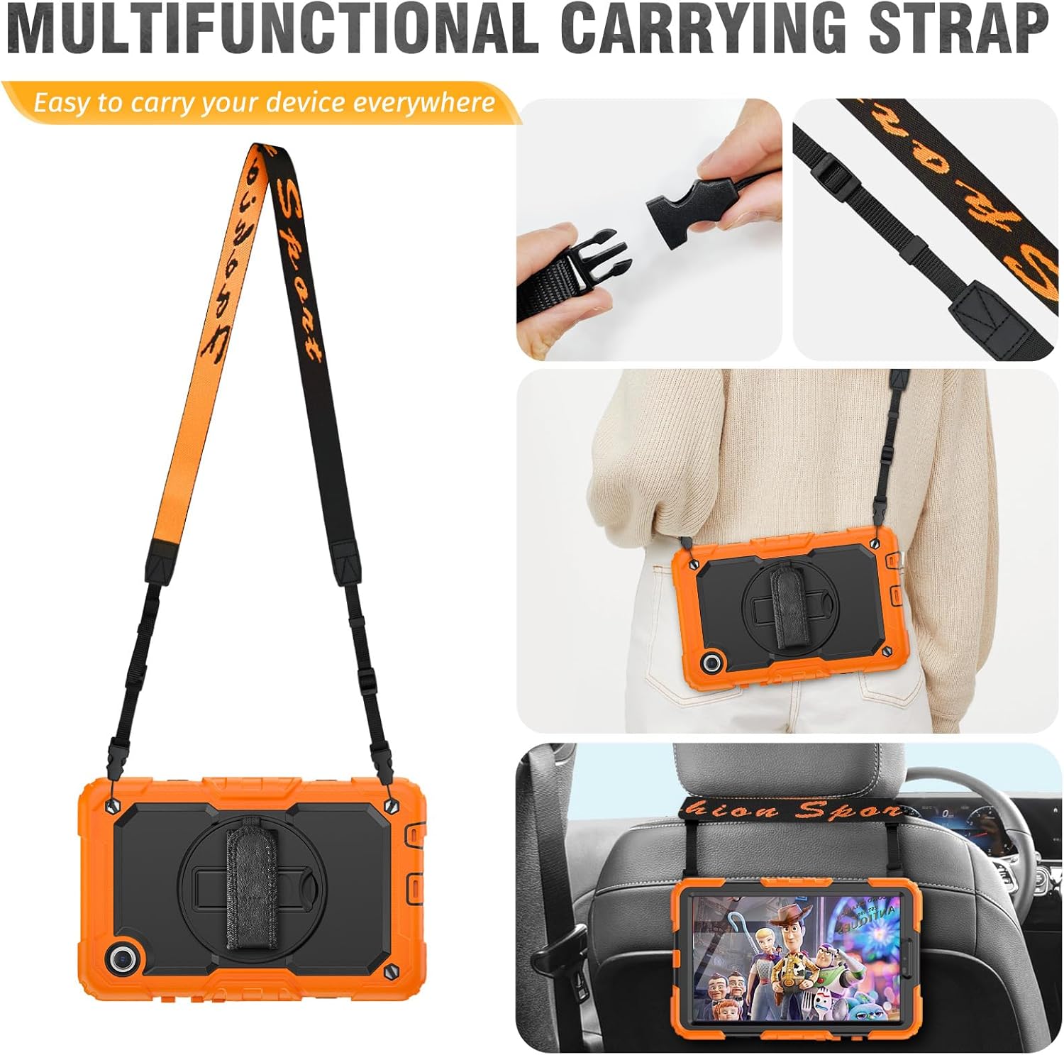 HXCASEAC Case for Samsung Galaxy Tab A9 8.7 Inch, Protective with Screen Protector/Hand Strap/Pen Holder, Sturdy Shockproof for Samsung A9 Tablet Case SM-X110 SM-X115 SM-X117 - Orange