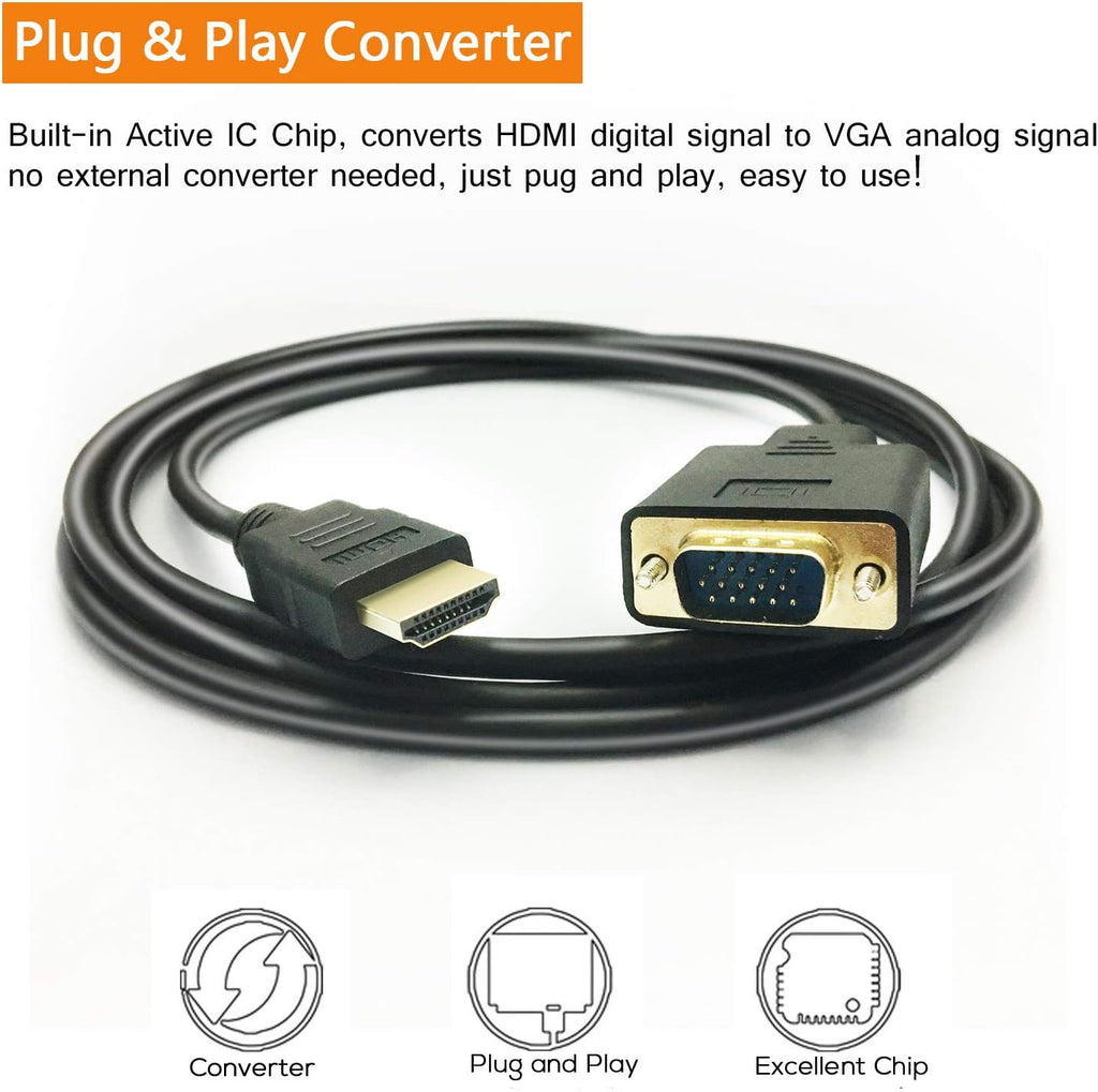HDMI to VGA Cable, 1080P HDMI Male to VGA Male M/M Video Converter Cord Adapter Compatible with hdmi Desktop, Laptop, DVD to 15 Pin D-SUB vga HDTV Monitor Projector (10 Feet)