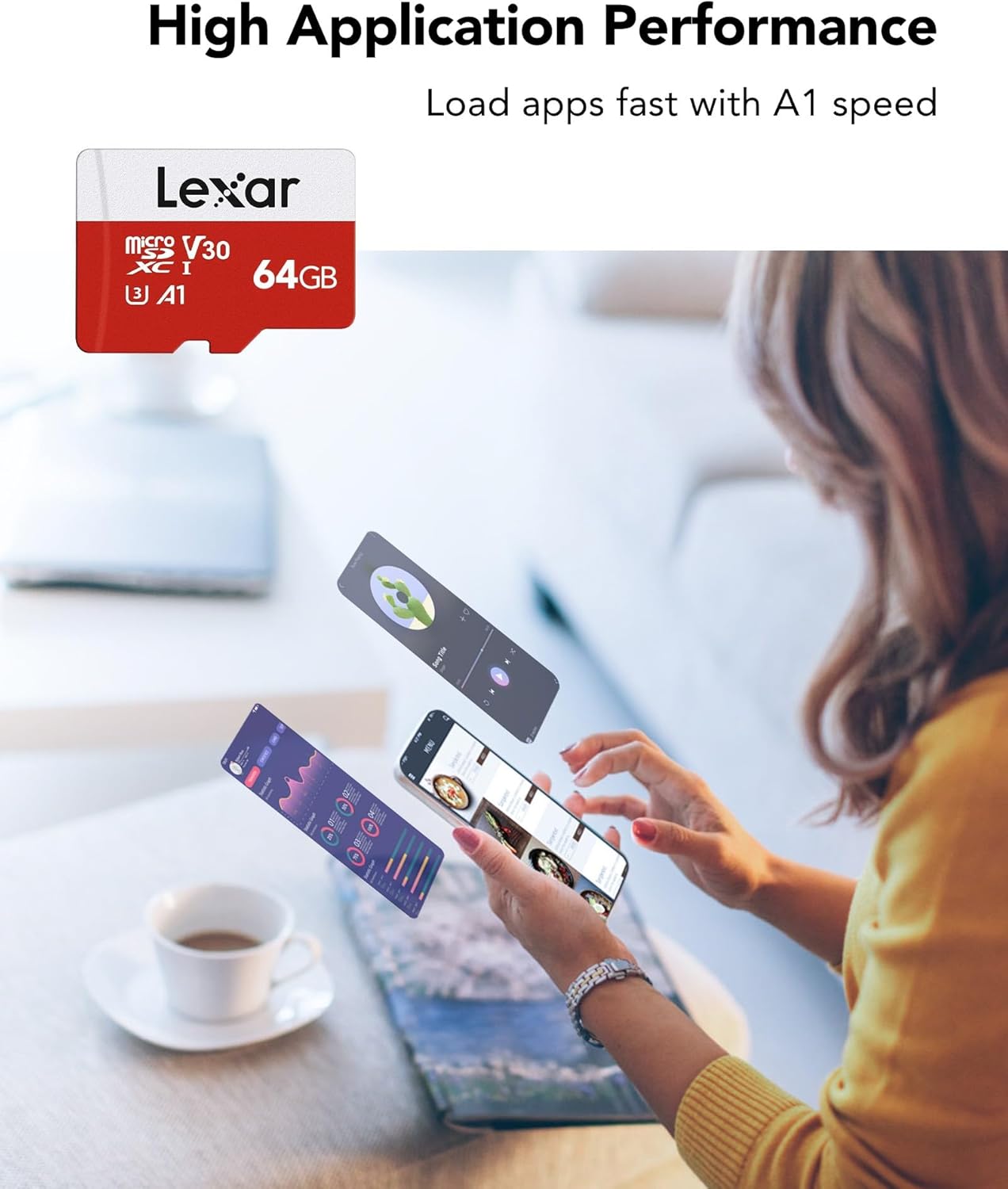 Lexar 64GB Micro SD Card 2 Pack, microSDXC UHS-I Flash Memory Card with Adapter - Up to 100MB/s, U3, Class10, V30, A1, High Speed TF Card (2 microSD Cards + 1 Adapter)