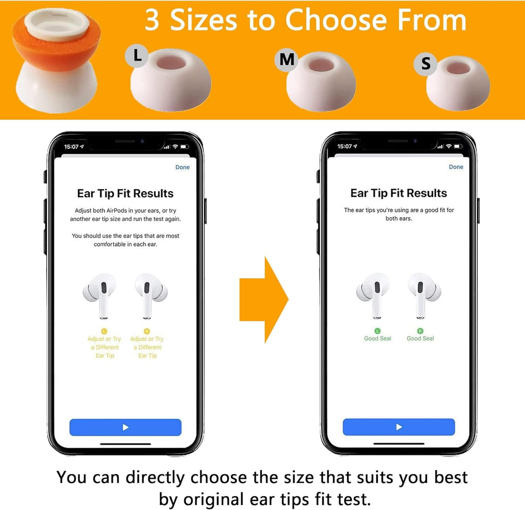 Airpod Pro Ear Tip Memory Foam & Silicone Hybrid Ear Tips, Perfect Noise Reduction, Stays in Your Ears, Ultra-Comfort, Anti-Slip Eartips, Fit in The Charging Case (Orange, Large)