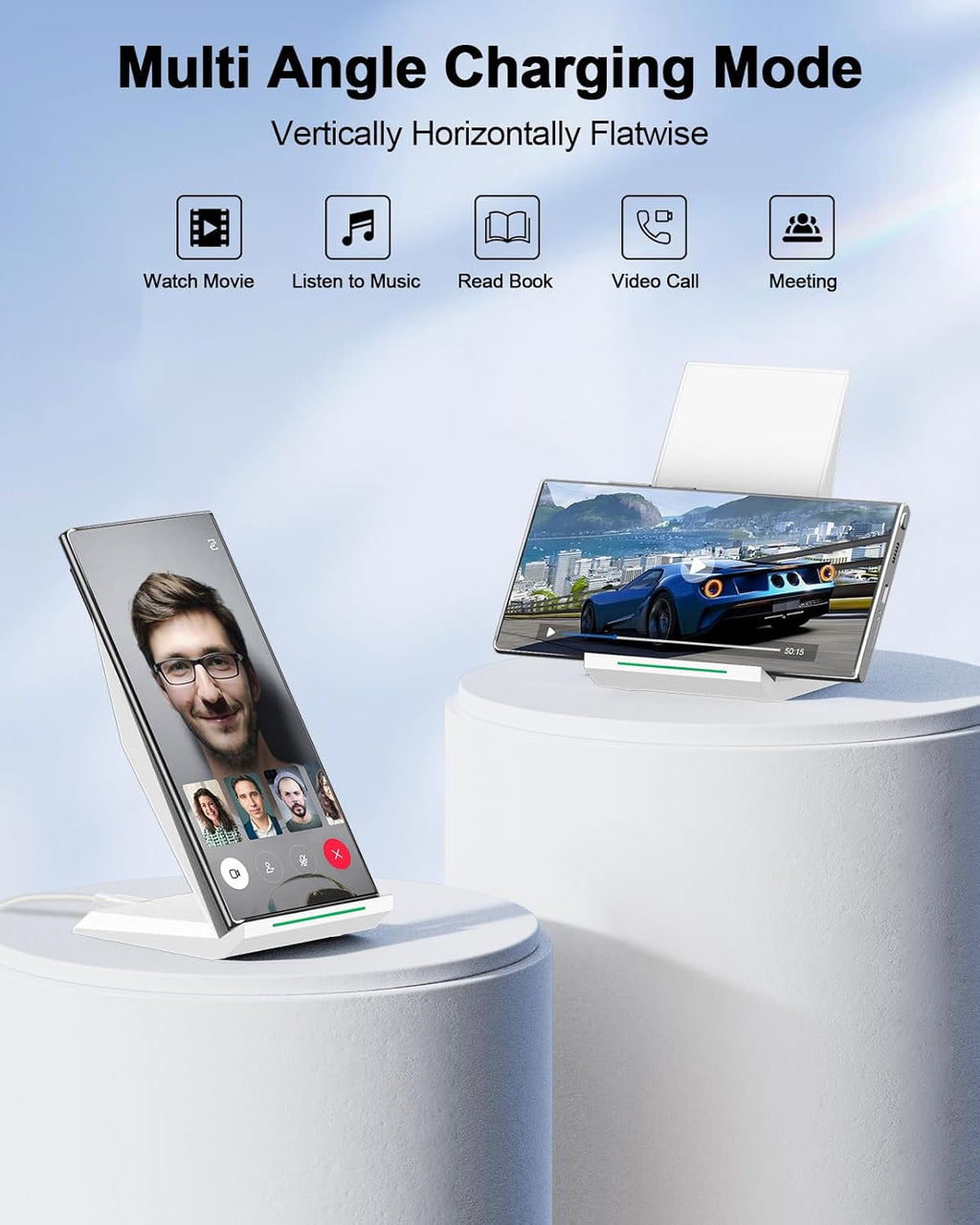NANAMI Fast Wireless Charger - Qi Certified Charging Stand 7.5W Compatible iPhone 16/16 Plus/16 Pro/16 Pro Max/15/14/13/12,10W for Samsung Galaxy S24/S24 Ultra//S23/S22/21/S20 and Qi-Enabled Phones