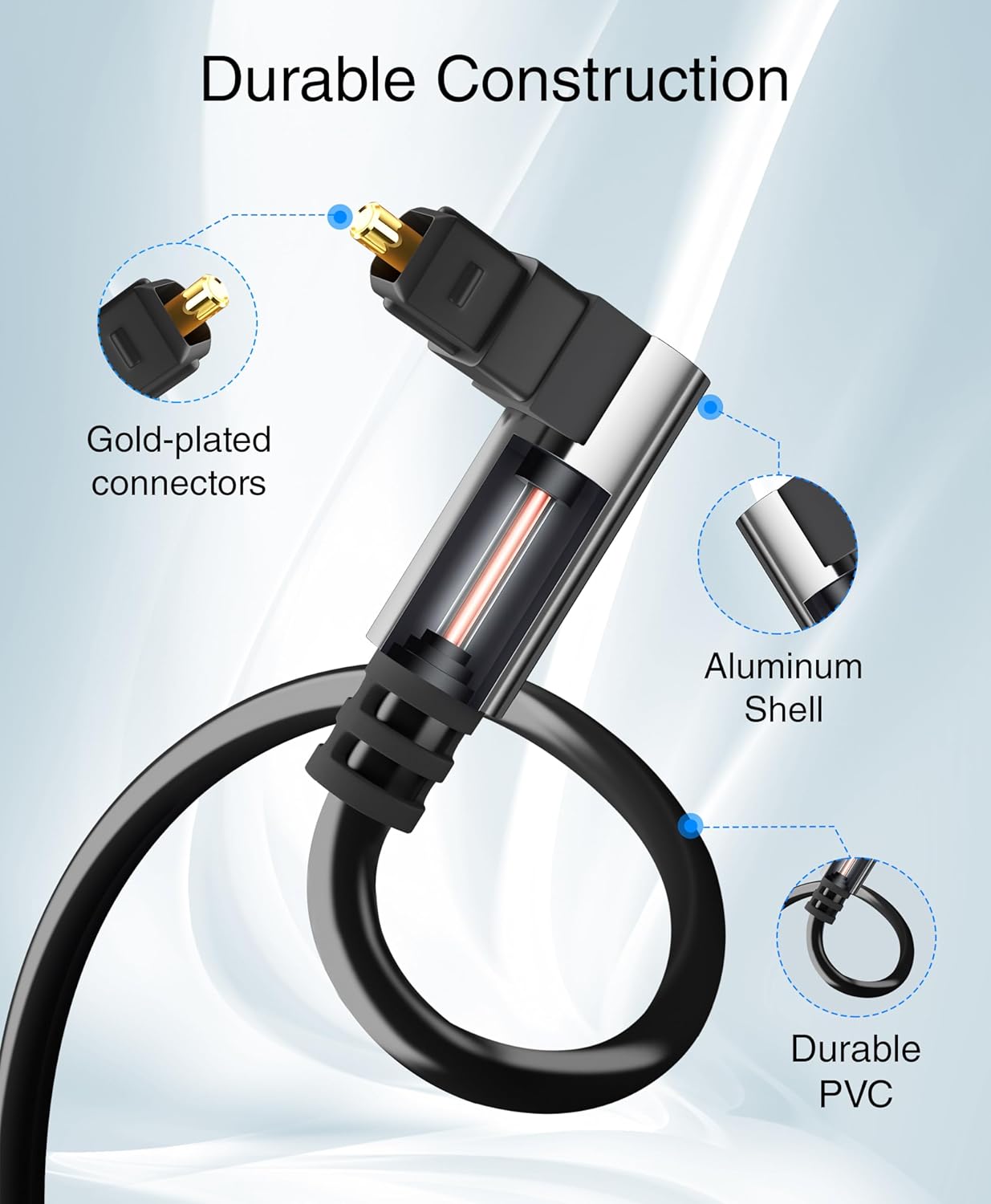 BlueRigger Optical Audio Toslink Cable - 10FT (90 Degrees Optical Cable for Soundbar, 360 Degree Rotatable Right Angle, S/PDIF Digital Toslink) - Fiber Optic Compatible with HDTV, Game Console, DVR