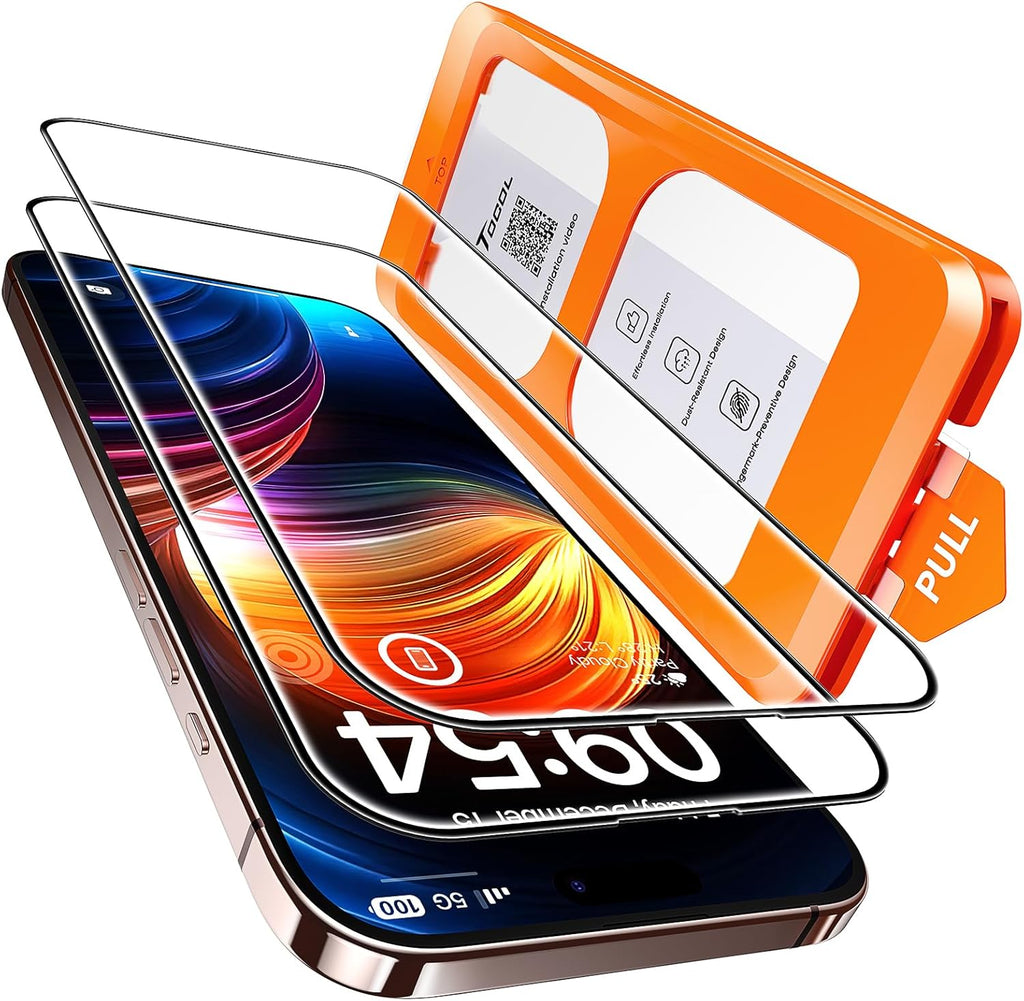 TOCOL for iPhone 16 Pro Max Screen Protector 9H Hardness Military Grade Shatterproof HD Tempered Glass Full Coverage Easy Installation Case Friendly 2 Pack