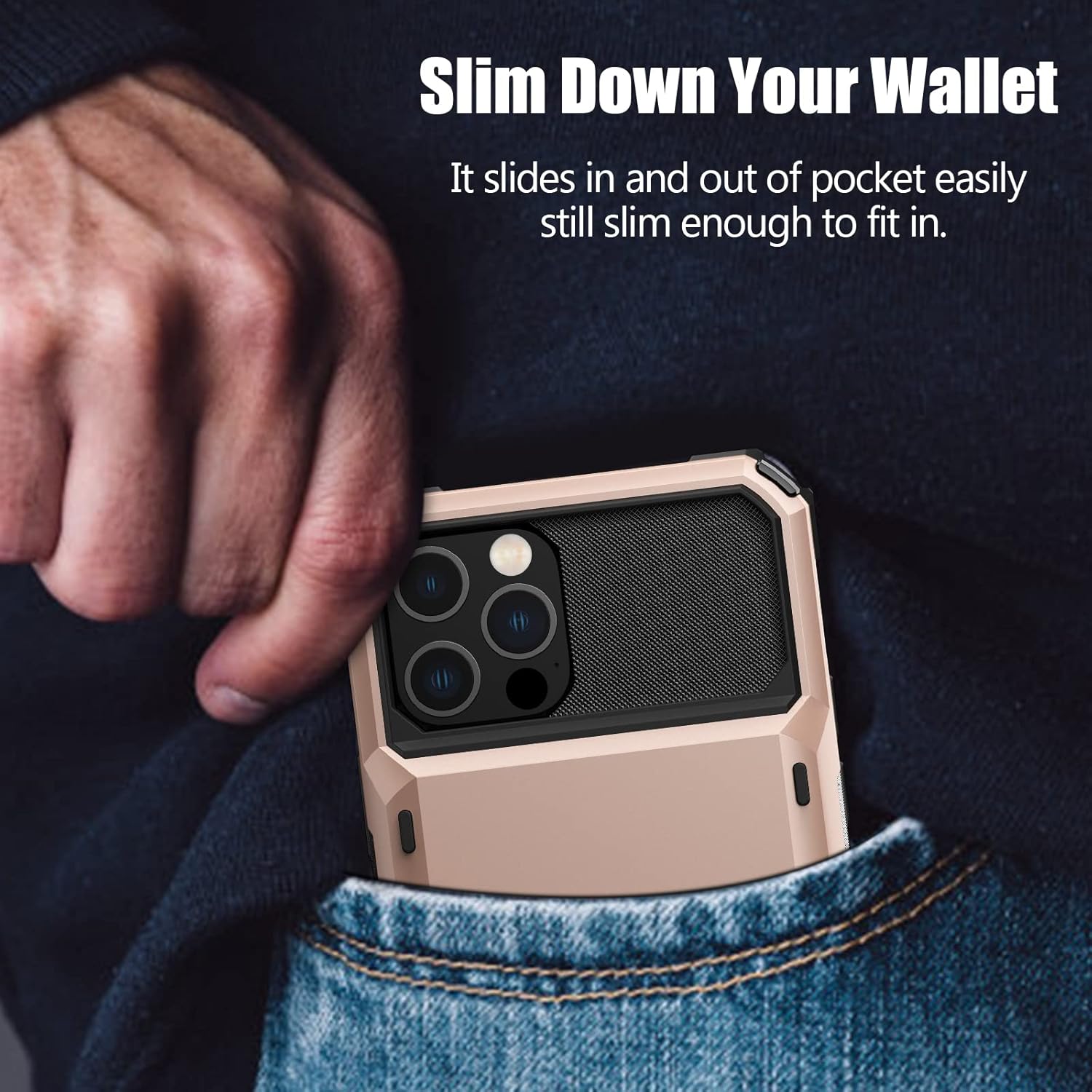 Nvollnoe for iPhone 12/12 Pro Case with Card Holder[Store 5 Cards] Dual Layer Heavy Duty Shockproof iPhone 12 Wallet Case with Hidden Card Slot Large Storage Cover for iPhone 12(Rose Gold)