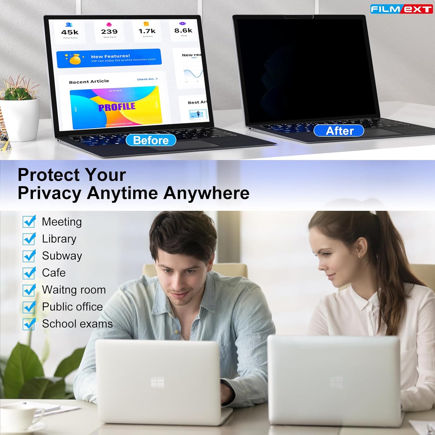 FILMEXT Privacy Screen for Microsoft Surface Laptop 13.8 inch 7th Generation Model 2036/2107, Anti-Spy Filter Anti-Glare (for Surface Laptop 7th 13.8" Privacy Screen Protector 2024)