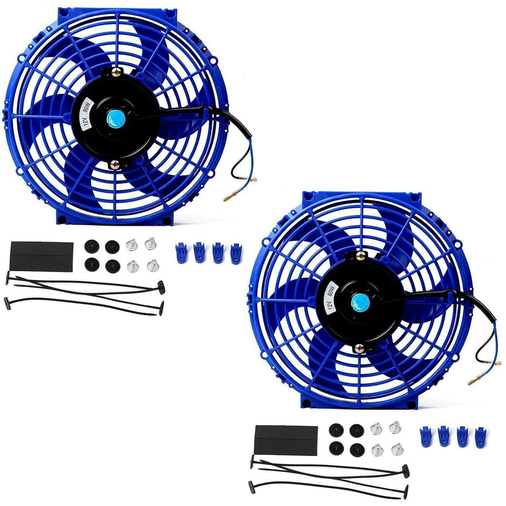2PCS 10 inch Slim Fan Push Pull Electric Radiator Cooling 12V 80W Mount Universal Kit Blue
