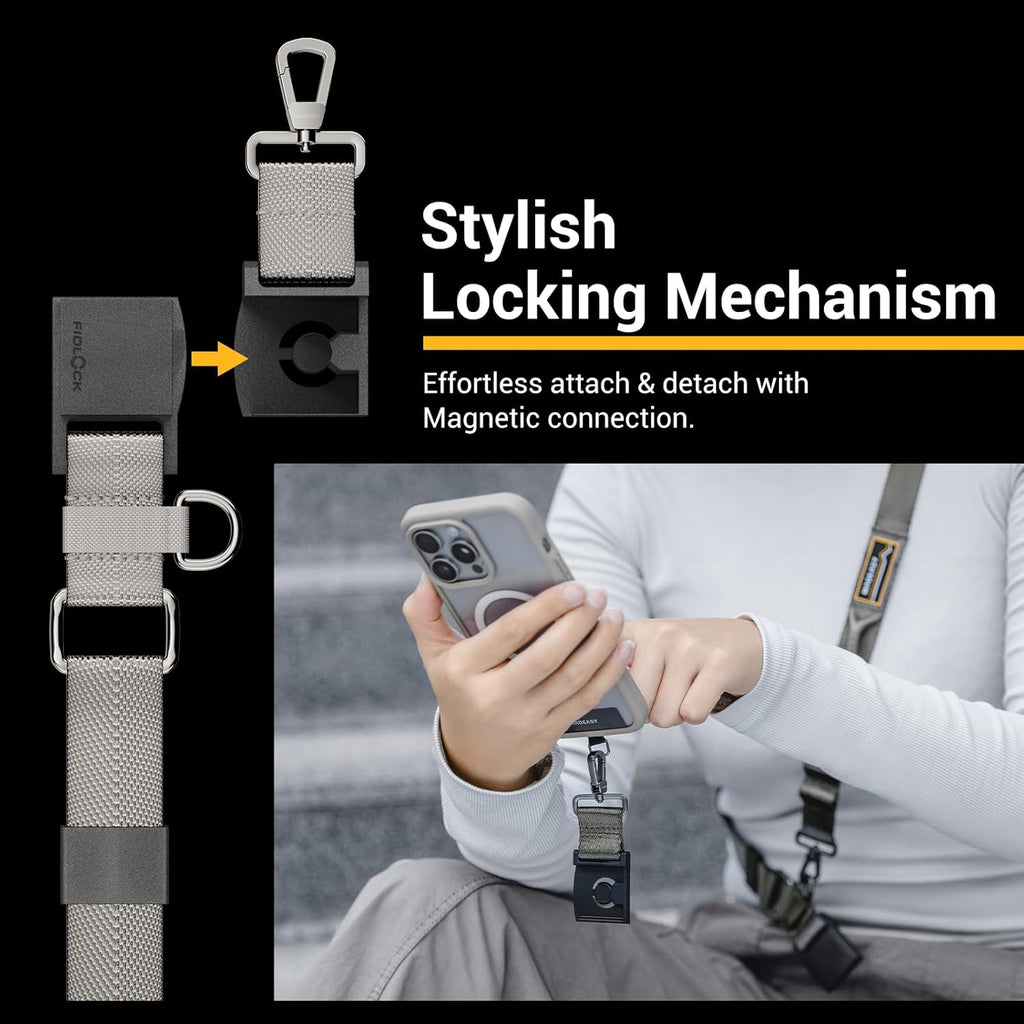 MAGEASY Universal Cell Phone Lanyard - Crossbody Phone Strap for iPhone 16 Pro Max & Most Smartphones, Magnetic Quick-lock System, for Men & Women | Utility (Black)