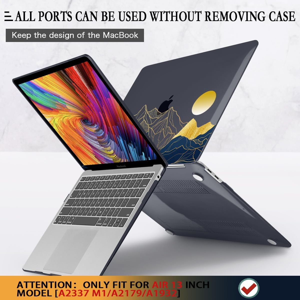 CISSOOK for MacBook Air 13 Inch Case A2337 M1 A2179 A1932 Model 2021-2018 Released, 13 inch Hard Shell Cover with Keyboard Cover for MacBook Air 13 M1 Case with Touch ID - Mountain & Raised Sun