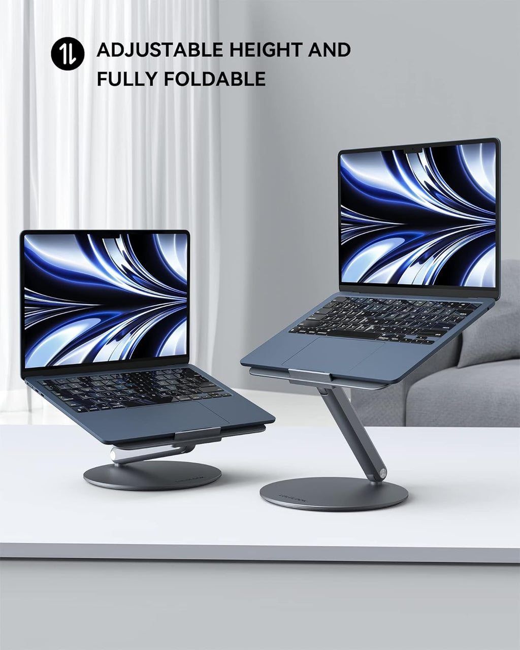 LULULOOK Laptop Stand for Desk 2025, 360 Rotating Adjustable Laptop Riser, Upgraded Foldable Full Aluminum Alloy Computer Stand for MacBook Pro/Air, Dell, HP, Lenovo and Other 10-17inch Laptops