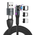Statik 360 Pro Magnetic Charging Cable - Type C Charger Fast Charging 3 in 1 USB C to USB C Cable, Micro USB & iProduct Tips, USB A Adapter, Fits All Devices - 100W Fast Charger, Black 6FT/2M, 3 Pack