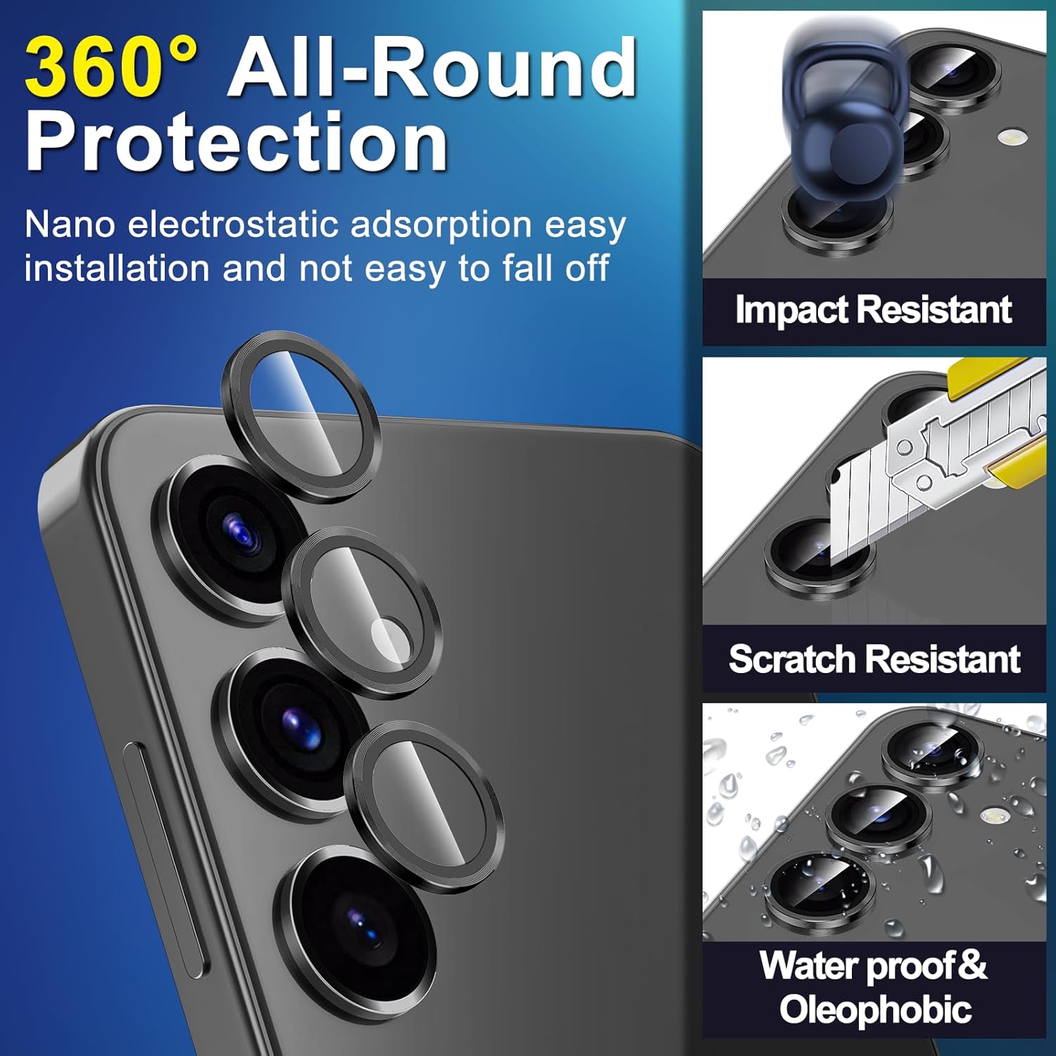 for Samsung Galaxy S24 FE Camera Lens Protector, Individual Metal Ring Tempered Glass Lens Cover, [Strong Adsorption] Scratch Resistant Ultra-Thin HD Clear Lens Cover, 1 Set-Black