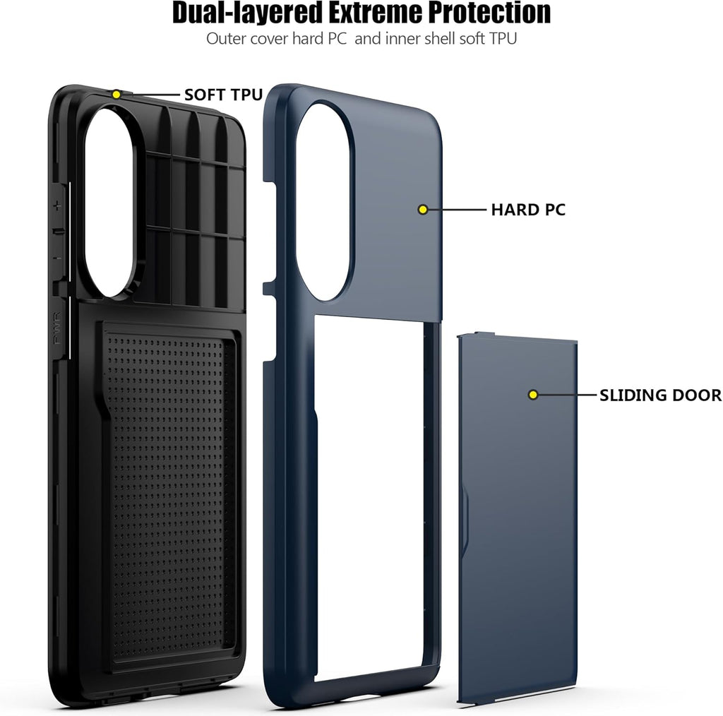 Nvollnoe for Samsung Galaxy S25 Edge Case with Card Holder Dual Layer Heavy Duty Protective Case Hidden Card Slot Slim Wallet Cover for Samsung S25 Edge 6.7''(Blue)