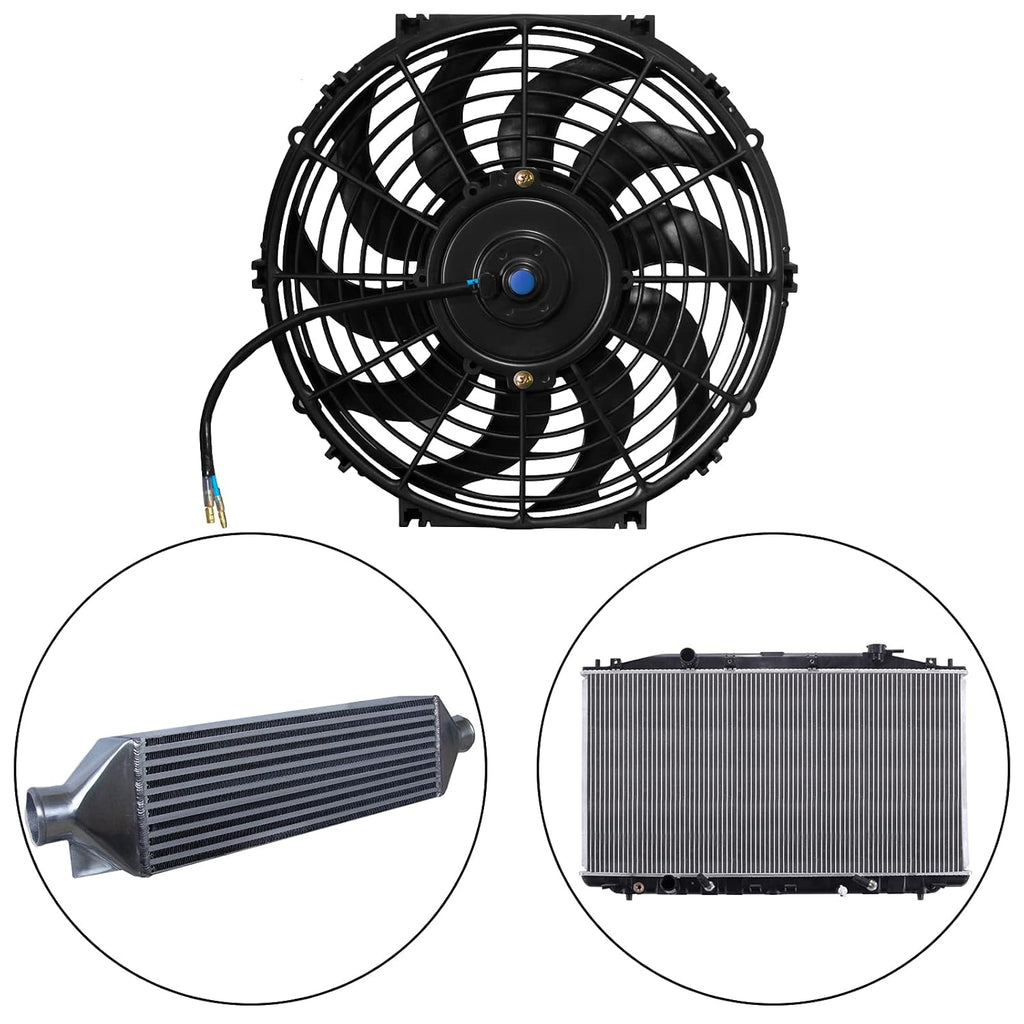MuHize Radiator Cooling Fan - 12V 80W Universal Electric 10-Inch Fan Assembly with Bolt-On Kit, SAE Radiator Fans for Cars & SUVs (Black)
