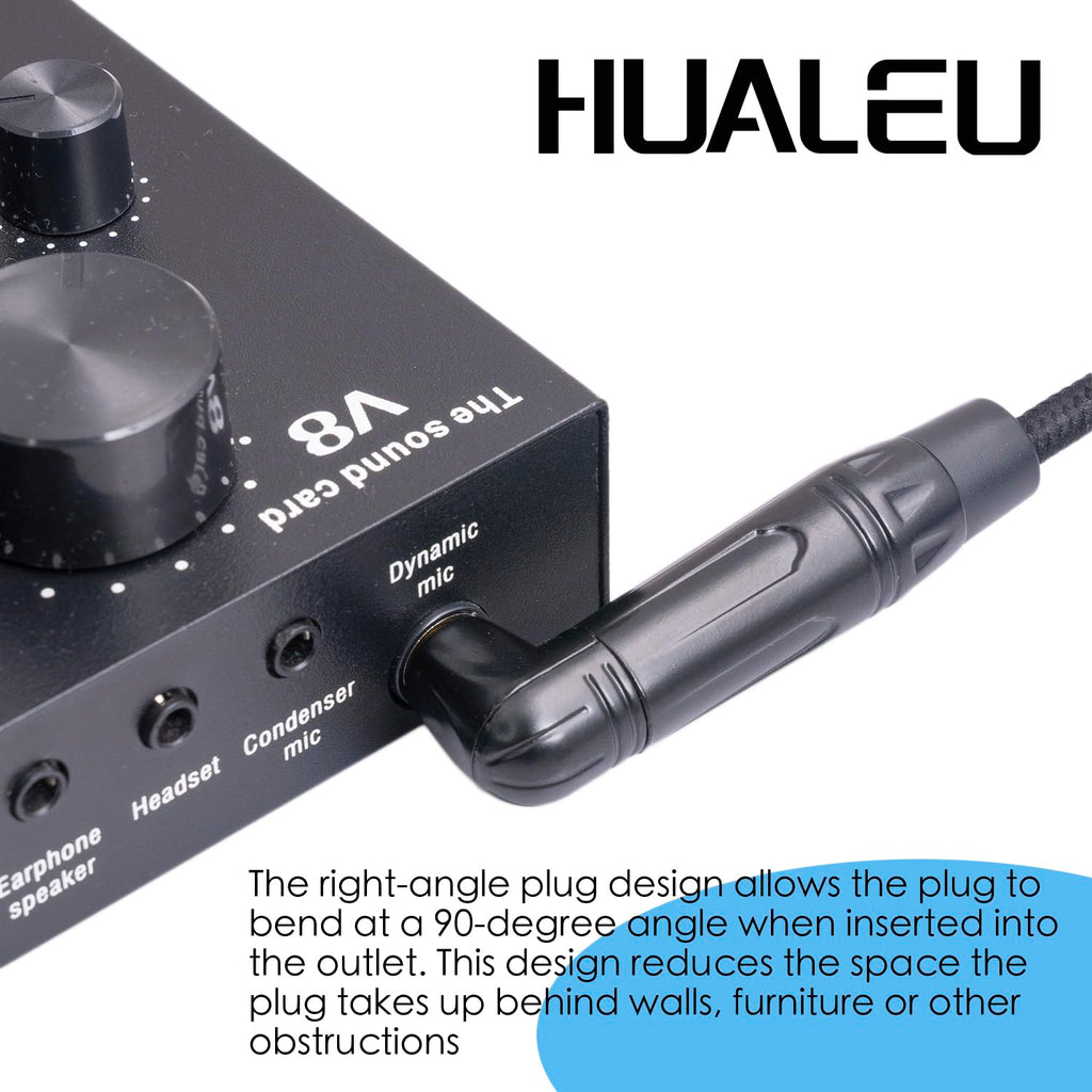 HUAELU 2Pack 1FT Right Angle Audio Cable, Male to Female, 6.35mm TRS Stereo to 1/4 Female Stereo Headphone Guitar Extension Cable Cord for Amplifiers