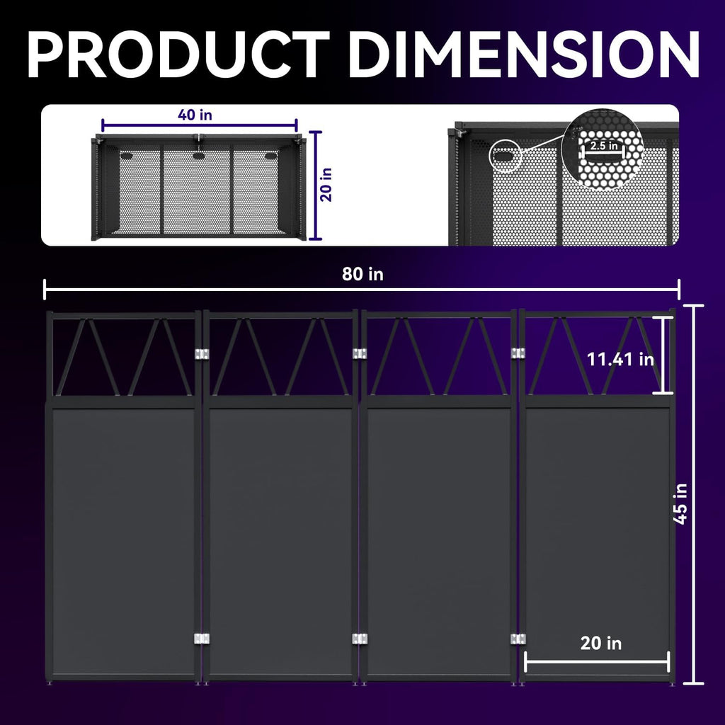 Portable DJ Booth Table,Foldable DJ Table Stand Portable with White & Black Scrim,Adjustable DJ Facade Table Station Triangle Plate Metal Frame DJ Table with Cable Hole for Private Events, Clubs, Bars