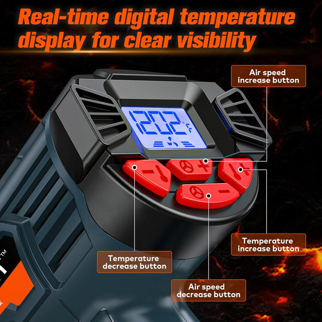 WRAPXPERT Heat Gun for Vinyl Wrap with Digital LCD 2000W 122℉-1202℉（50℃- 650℃) Hot Air Gun Variable Temperature Control Memory Function for Car Wrap, Crafts, Shrinking Tubing, Stripping Paint
