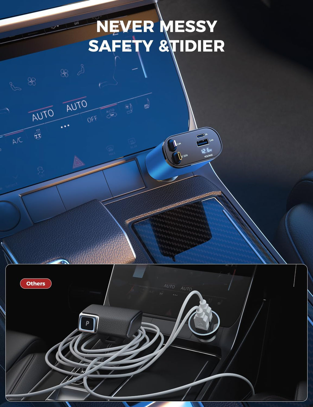【Upgraded】 SUPERONE Retractable Car Charger 4 in 1, Fast Car Phone Charger with Cord 2.6ft, USB C and Apple Car Charger Adapter, Compatible with iPhone 16 15/15 Pro Max/14/13/12/11, Galaxy, Pixel