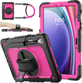 SEYMAC stock Case for Samsung Galaxy Tab S10 FE / S9 / S9 FE 5G Tablet Case Protective with Screen Protector, Pencil Holder, 360 Rotate Stand, Hand Strap, Shoulder Strap, Pink1