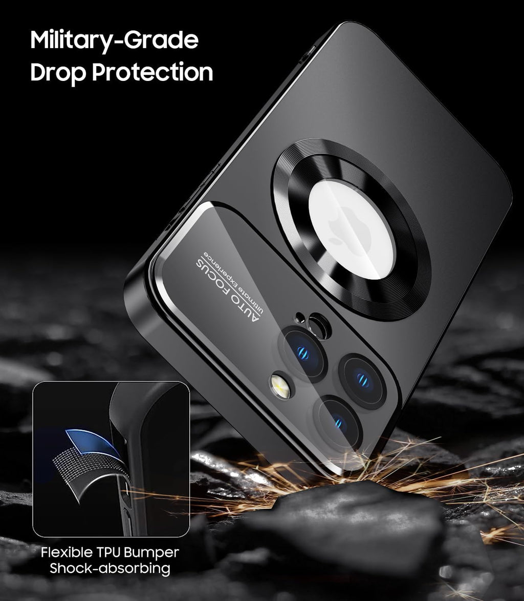 Magnetic for iPhone 13 Pro Max Case, Compatible with MagSafe, Built-in Camera Lens Protector, Logo View, Military Grade Drop Proof Phone Case Cover, Black