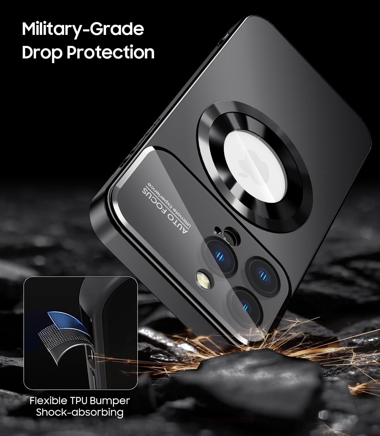 Magnetic for iPhone 16 Pro Max Case, Compatible with MagSafe, Built-in Camera Lens Protector, Logo View, Military Grade Drop Protection Phone Cover, Black