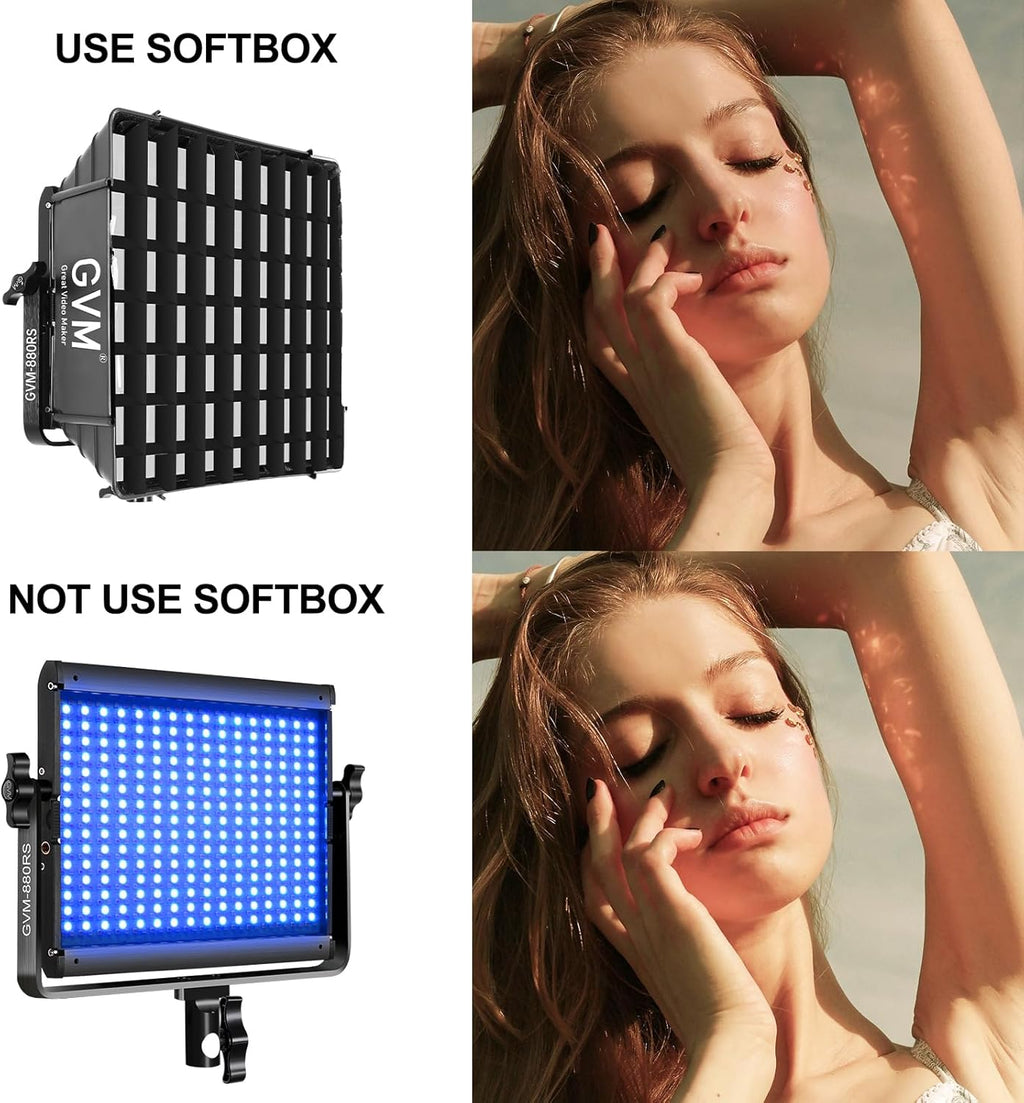 GVM RGB Photography Lighting Kits with 2 Softboxes, 880RS 60W Studio Lights with Bluetooth Control, 2 Packs Video Light with 18 Lighting Scenes, led Panel Lights for Video Recording, 8330lux/0.5M