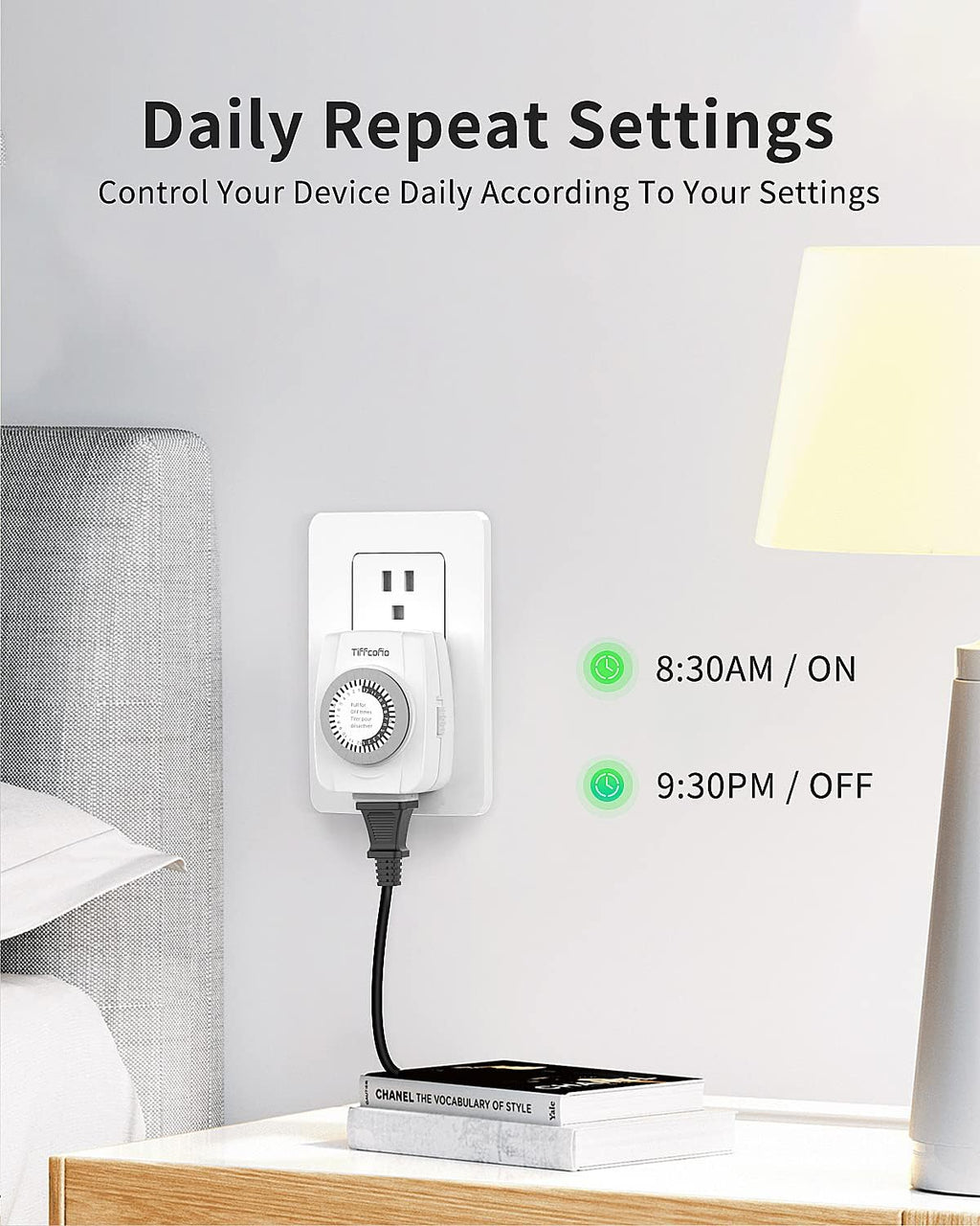 TiFFCOFiO Indoor Mechanical Outlet Timer, 3 Prong Timers for Electrical Outlets, 24-Hour Programmable Plug in Christmas Light Timer, ETL Listed (2 Pack)