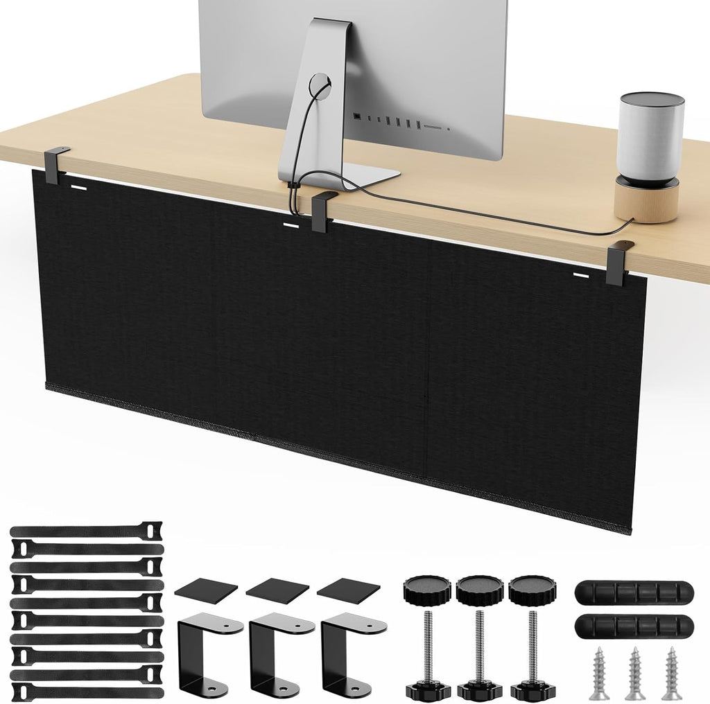 No Drill Under Desk Cable Management and Privacy Panel 2 in 1 | Modesty Panel with Cord Organizer |Felt Standing Desk Back Skirt for Office,Home(47.2")