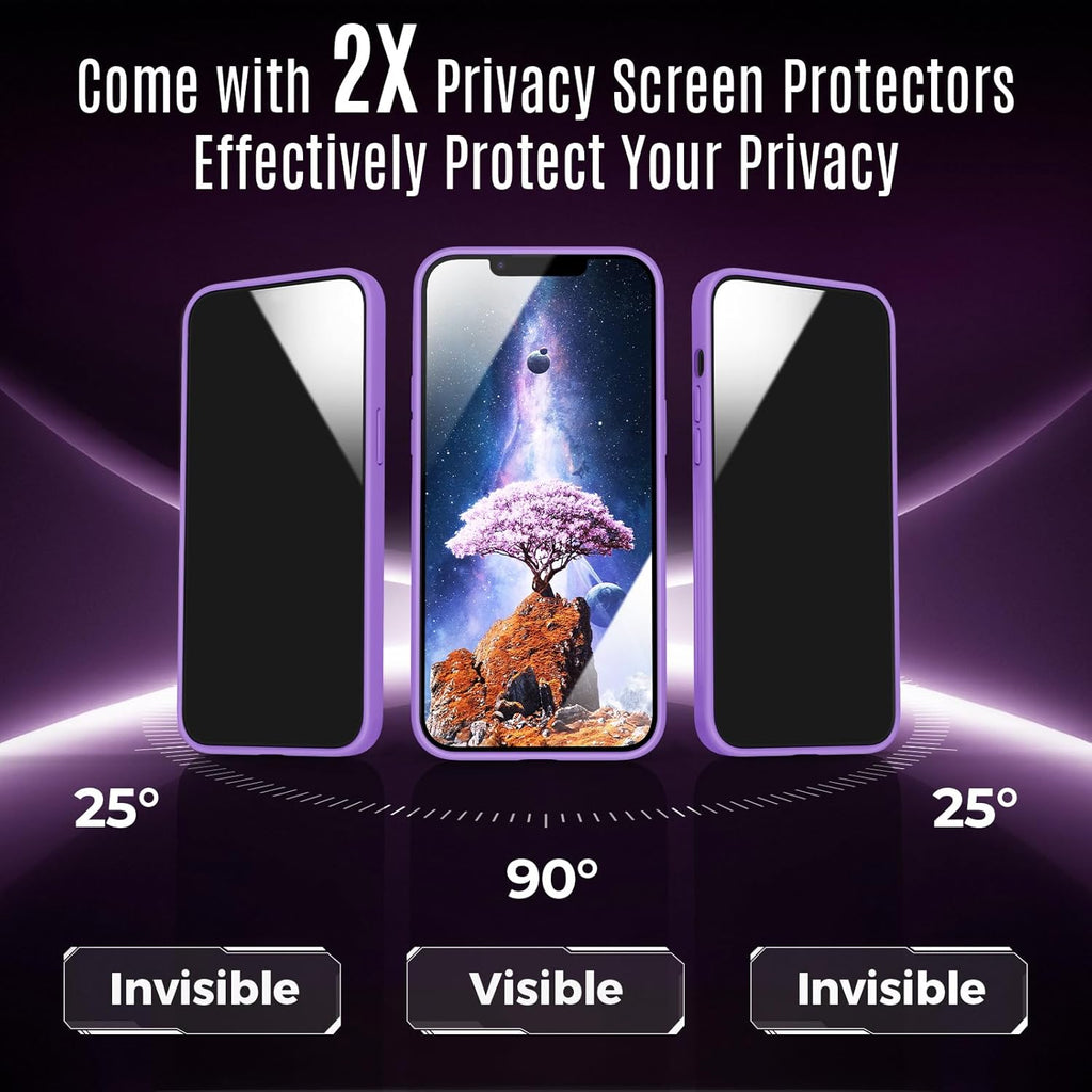 Designed for iPhone 12 Case, Compatible with MagSafe, with Privacy Screen Protectors X2, [Camera Protection] [15FT Military Drop Protection] Shockproof Phone Case, 6.1", Light Purple