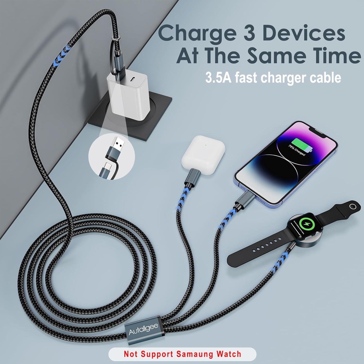 Travel Essentials for Apple Watch Charger,3 in 2 USB C Cable for Multi Charging Cable Cord,Camping Essentials Portable Designed for iWatch &Phone 16-12-4FT ﻿
