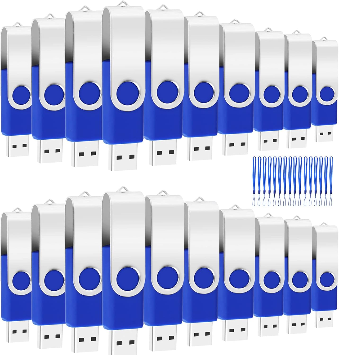 USB 1GB Bulk Flash Drives 20 Pack, EASTBULL USB 2.0 Swivel Thumb Drives Gig Flash Drives Pack Metal Memory Stick for Storage (Blue)